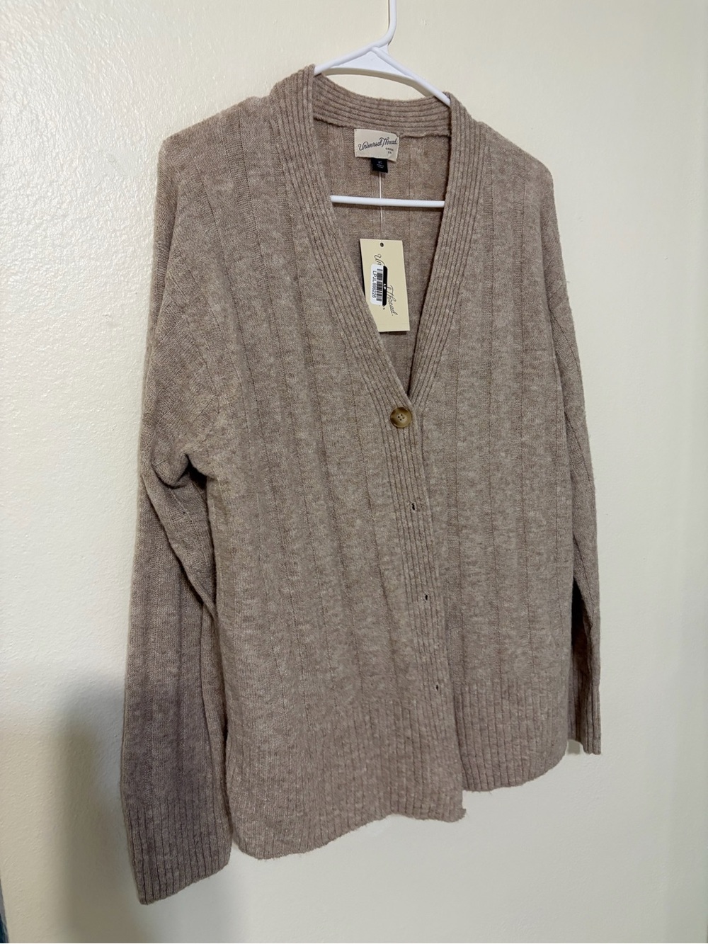 Universal Thread Relaxed V-Neck Ribbed Cardigan Sweater - Light Taupe - Picture 2 of 4
